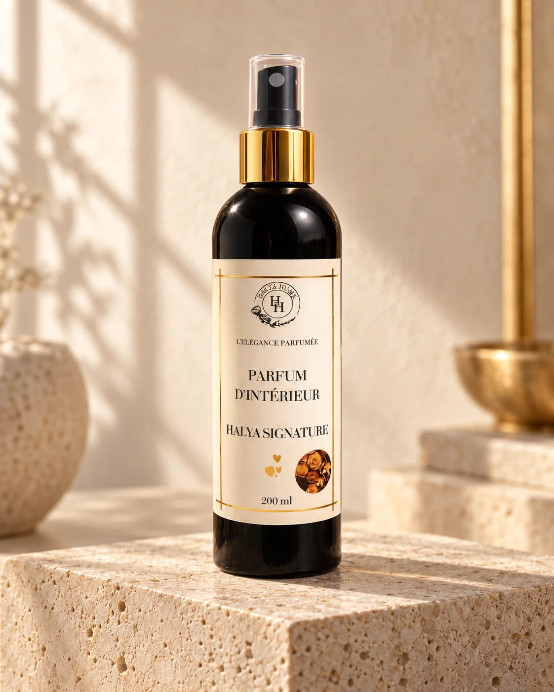 Les sprays HALYA HOME — mise en scène sur pierre claire